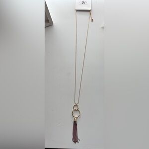 Christopher & Banks Elegant Gold Necklace with Mauve Tassel - Ling